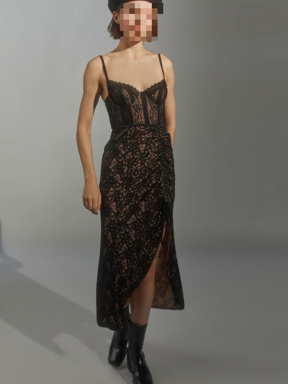 Urban outfitters Angelica Black Lace Slip Midi Dress with Corset Bodice
